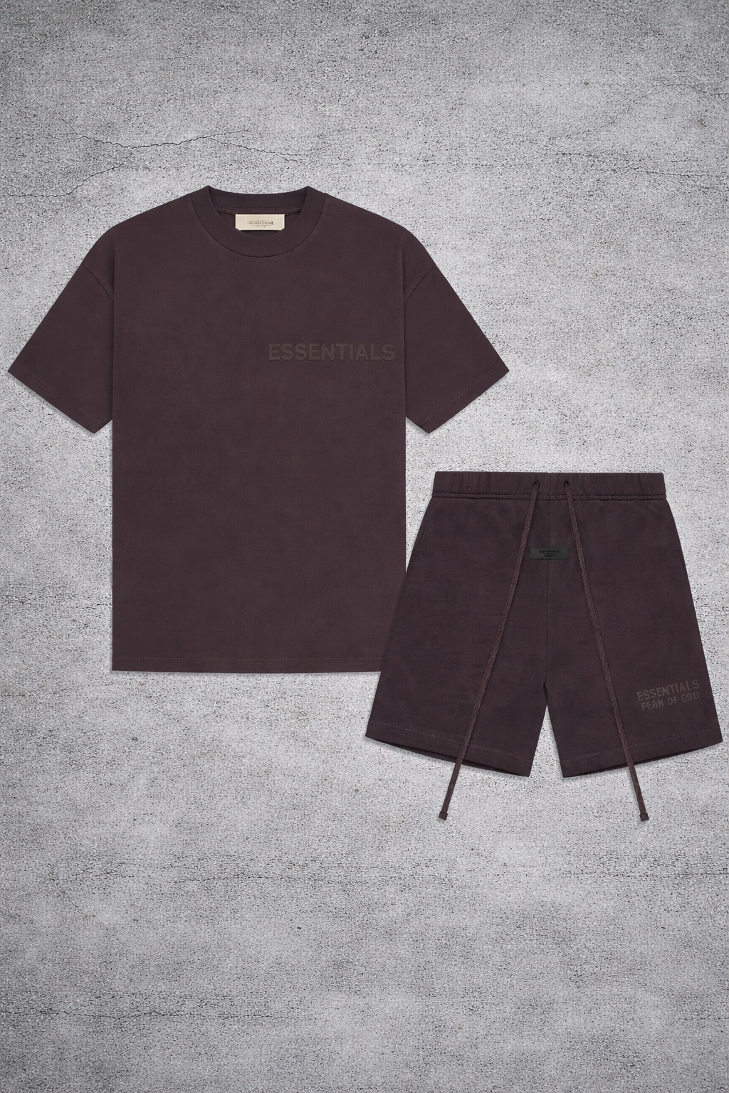 FEAR OF GOD ESSENTIALS "PLUM" SHORT SET