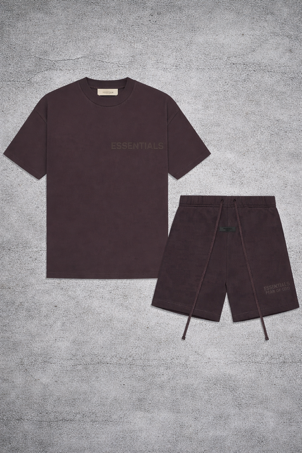 FEAR OF GOD ESSENTIALS "PLUM" SHORT SET
